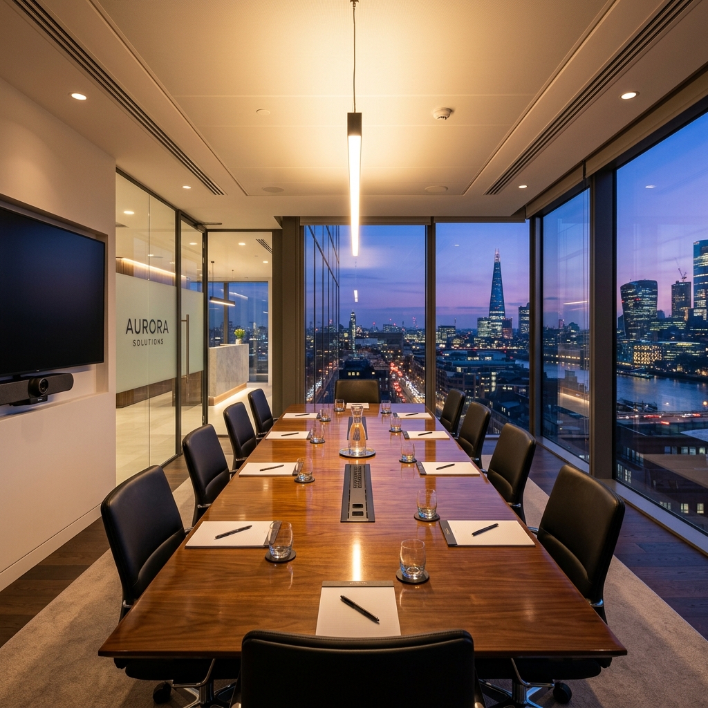 Escritório corporativo moderno com vista para a cidade